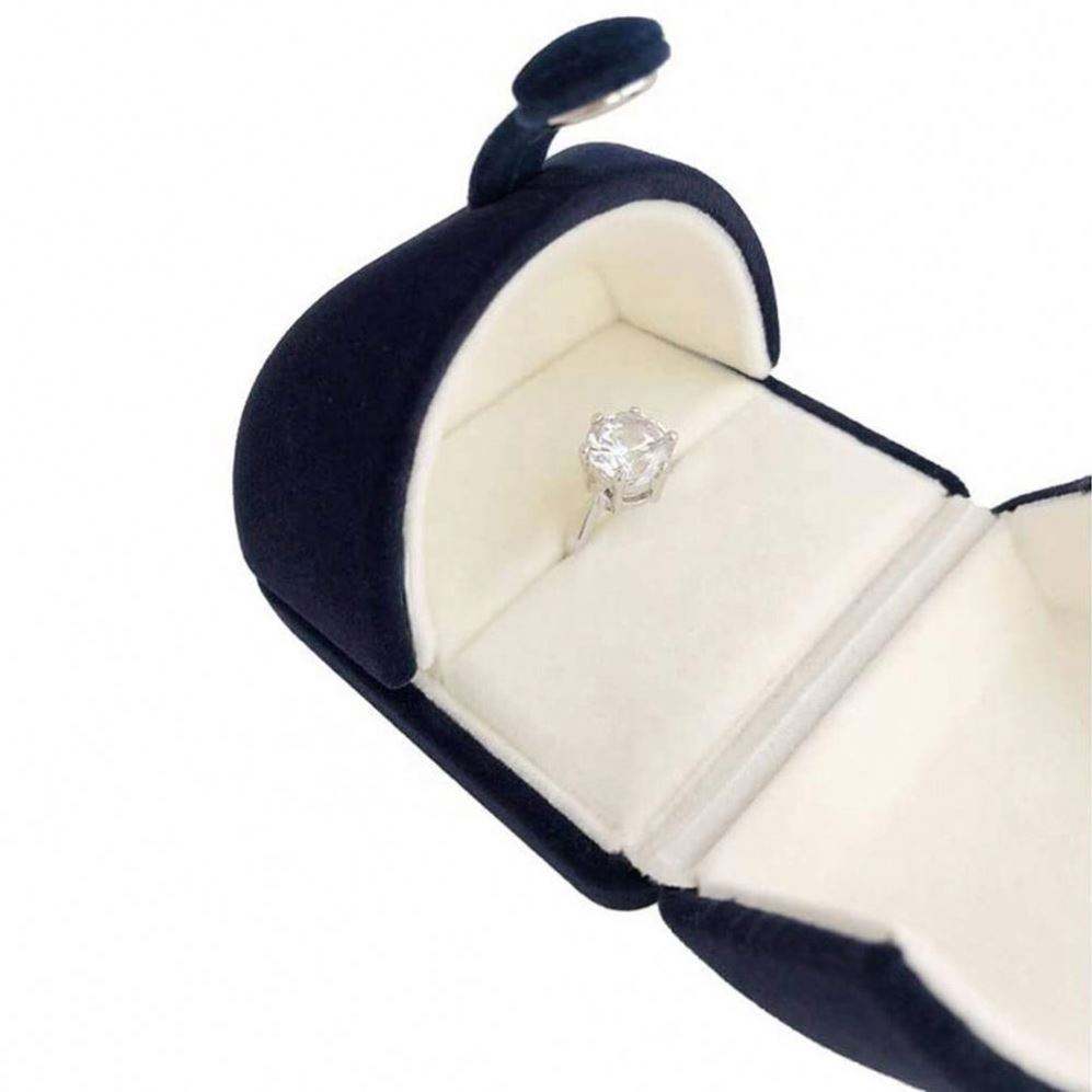 Custom Jewelry Case Storage Blue Velvet Ring Box for Engagement Wedding Birthday Anniversary Valentine's Day Present Gift - Image 3