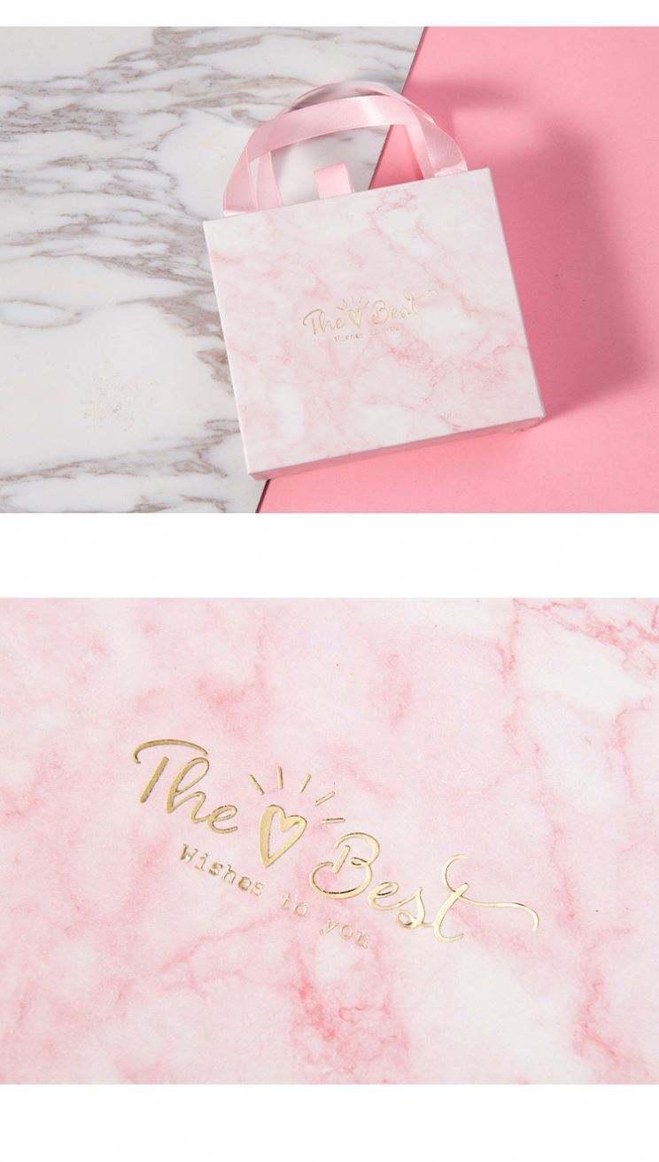 Pink Cardboard Gift Packaging Box Holiday Wedding Custom Logo Marble Drawer Gift Box With Handle Chocolate Gift Packaging Box - Image 5