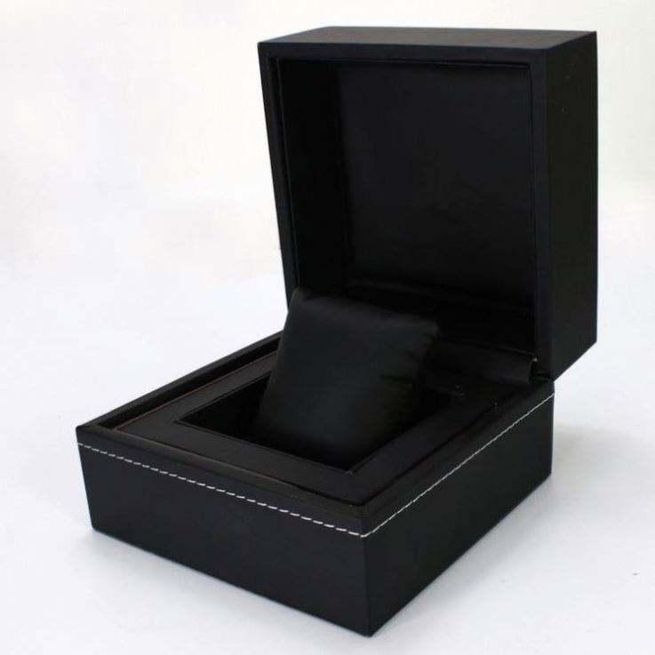 High End PU Leather Wrist Black Watch Paper Box With Stitching Line - Image 2