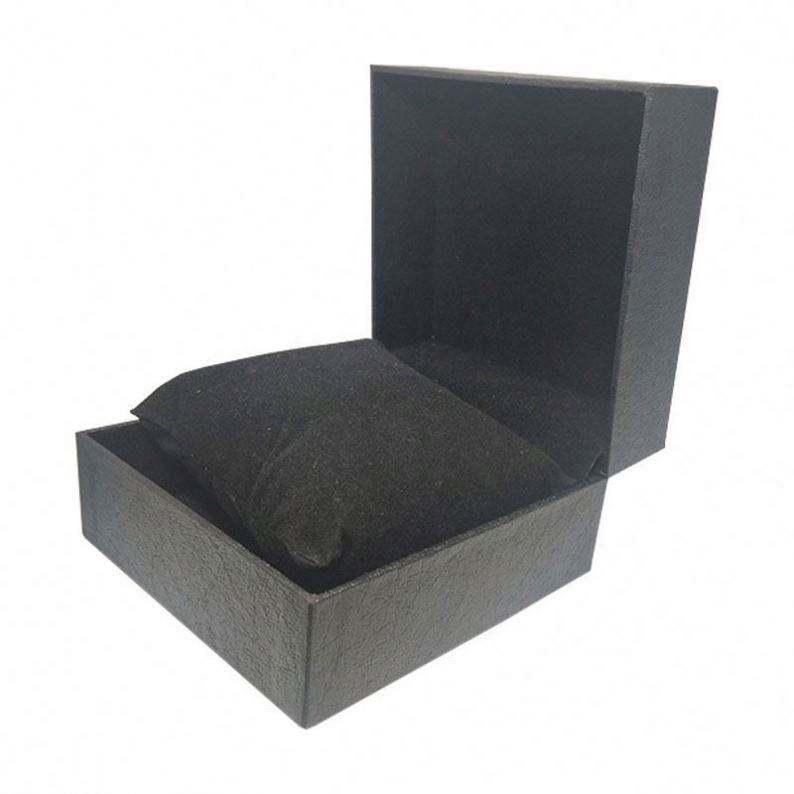 luxury high quality leather black ring and jewelry gift box packaging with velvet insert and small pillow