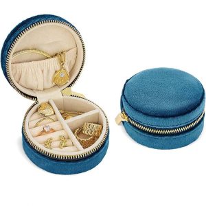 Factory Supplying Portable Jewelry Organizer Case Two Layer Pu Leather Round Jewelry Box