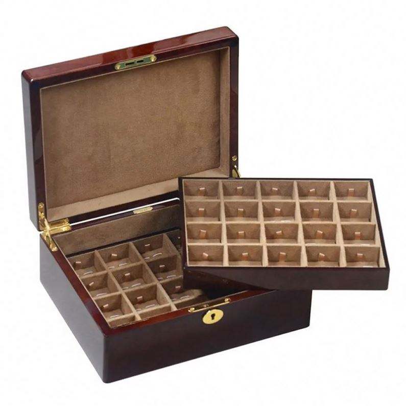 Multi-Layer Cufflinks Wood Organizer Packaging High-End Professional Cufflink Display Wooden Case - Image 2