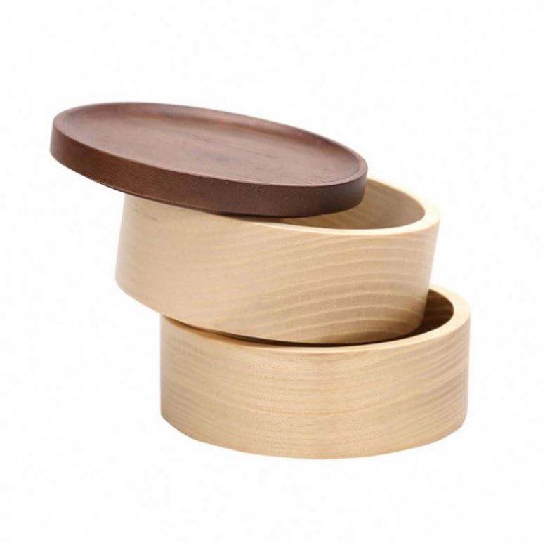 Custom multi-layer round wooden jewelry box with cover - Image 3