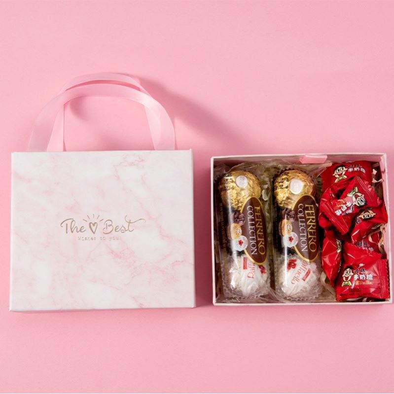 Pink Cardboard Gift Packaging Box Holiday Wedding Custom Logo Marble Drawer Gift Box With Handle Chocolate Gift Packaging Box - Image 3