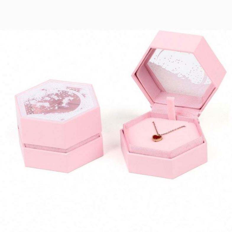Hexagon Quicksandy Jewelry Box High Quality Plastic Satin Cloth Jewelry Box Earrings Ring Necklace Dual Purpose Jewelry Gift Box - Image 5