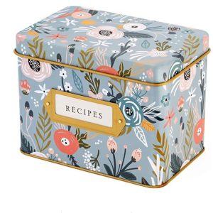 Custom high quality empty food grade metal decorative tin 4x6 inch tin recipe box with card and dividers