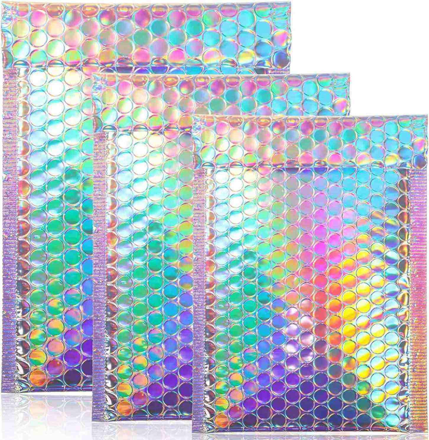 Custom biodegradable 4x7 courier bag large holographic metallic padded bubble envelopes mailer bag for jewelry package - 图片 3
