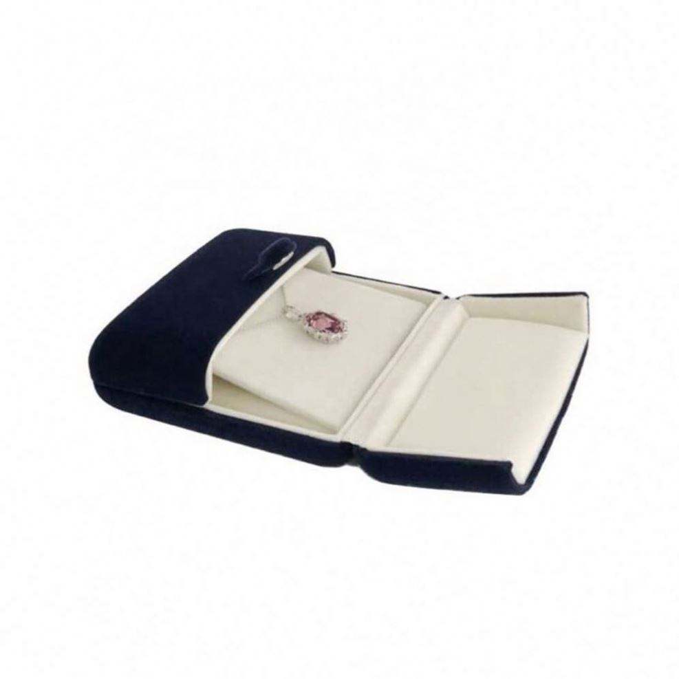 Double Layer Fine Material Modern Elegant Double Function Navy Blue Velvet Pendant Earrings Necklace Gift Box - 图片 3