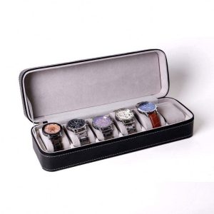 XINGYUE Stock Luxury Black Pu Leather Watch Travel Box Display Packaging Gift Box Case For 6 Watches