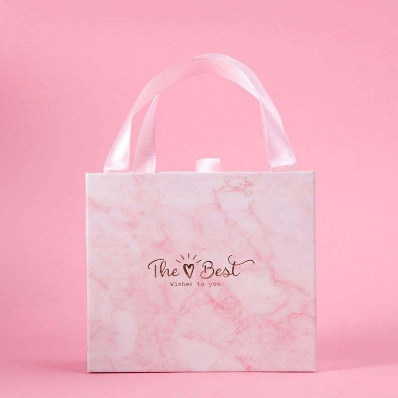 Pink Cardboard Gift Packaging Box Holiday Wedding Custom Logo Marble Drawer Gift Box With Handle Chocolate Gift Packaging Box - Image 2