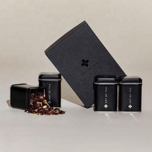 Wholesale food grade empty square airtight tea tin custom black metal spice herbal tin box coffee tea tin canister
