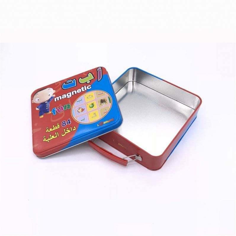 High quality custom printed Embossing rectangular hinged tin box cute lunch tin box with handle for kids - 图片 3