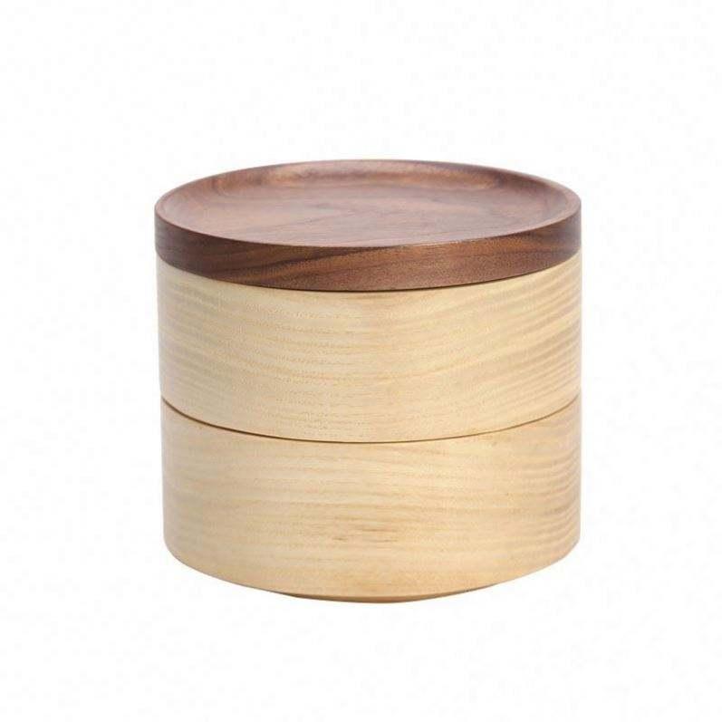 Custom multi-layer round wooden jewelry box with cover - Image 2