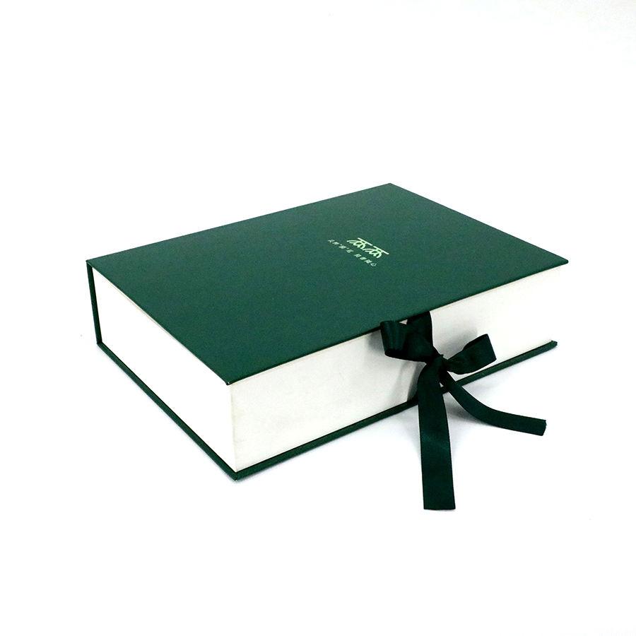 Customized Flip Top Premium Gift Box Hard Green Ribbon Book Shaped Gift Box for Bridesmaid Present Packaging - 图片 3