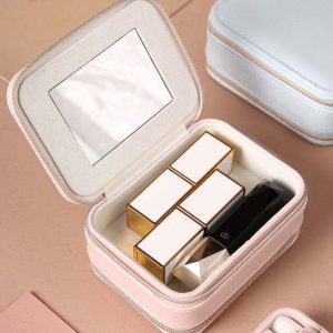 Personalized Faux Leather Jewelry Box With Mirror White Pink Luxury Pu Leather Jewelry Box