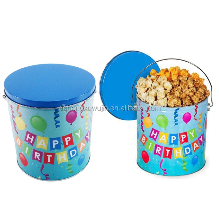 Customized printed 2 gallon large round christmas popcorn tins bucket delicate promotional metal popcorn packaging tin with lid - 图片 6