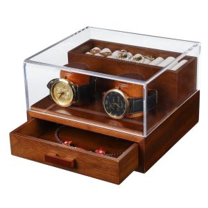Factory Direct Walnut Watch Display Case for Men with Clear Lid Display Wooden Gift Watch Box Organizer