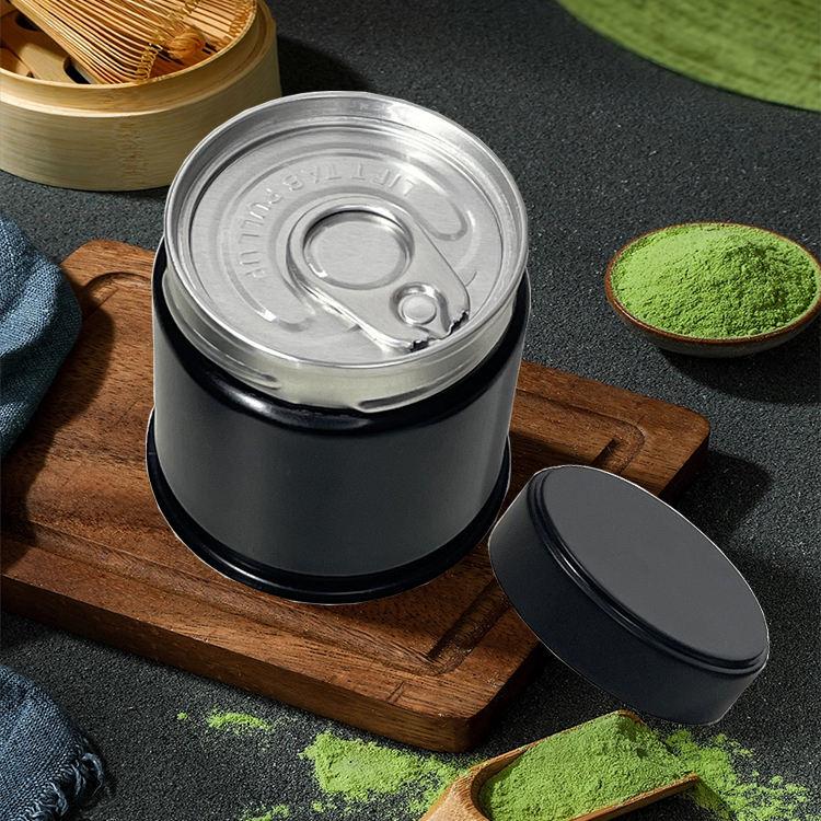 wholesale black white silver metal matcha powder tin can 30g 40g packaging air tight metal tins container powder matcha/coffee - 图片 6