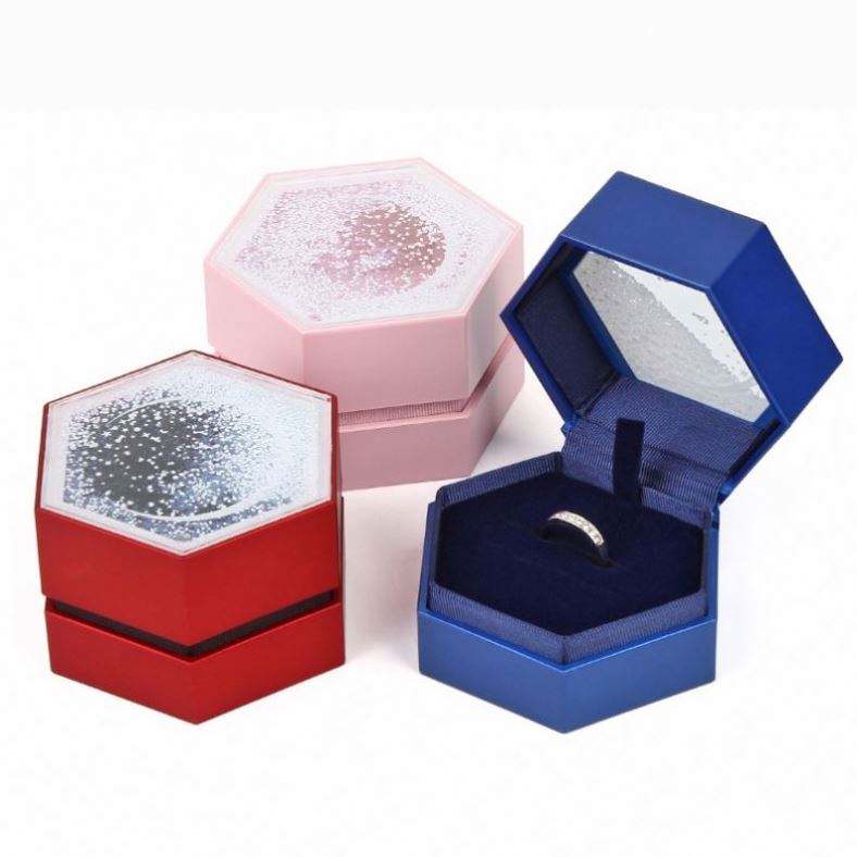 Hexagon Quicksandy Jewelry Box High Quality Plastic Satin Cloth Jewelry Box Earrings Ring Necklace Dual Purpose Jewelry Gift Box - Image 2