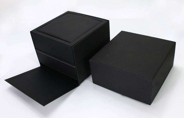 High End PU Leather Wrist Black Watch Paper Box With Stitching Line - Image 5