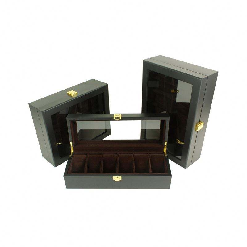 Luxury Black Matte Lacquer Watches Organizer Wrist Watch Wood Display Box With Window - Image 2