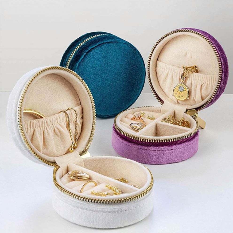 Factory Supplying Portable Jewelry Organizer Case Two Layer Pu Leather Round Jewelry Box - 图片 5