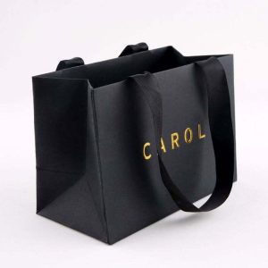 Black Print Birthday Shopping Paper With Logo Gift Bag For Hair Extension Packaging