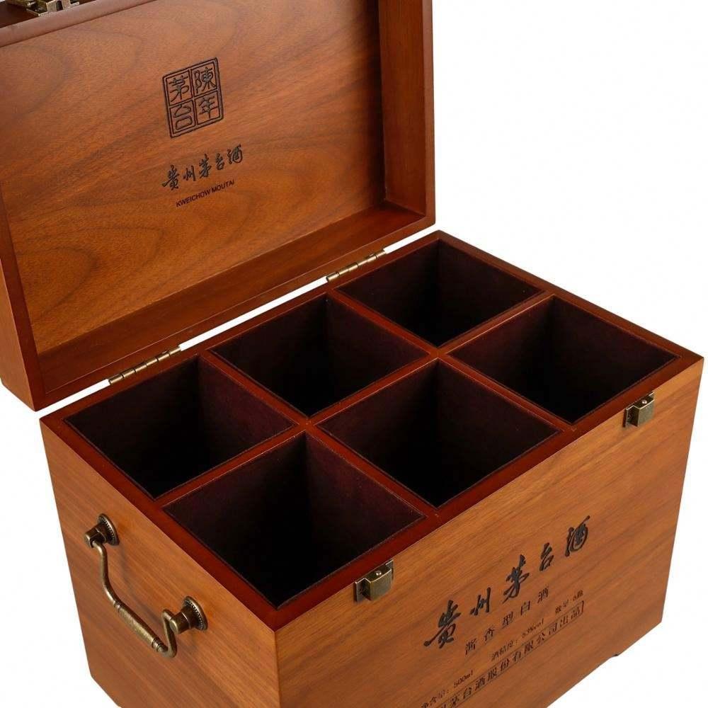 Custom Large Handle Wooden For 6 Bottles wine bottle wine bottle travel case - Image 3