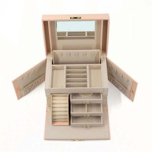 Custom modern color pink display jewelry boxes wholesale pu leather ring necklace earring jewelry packaging box for women gift