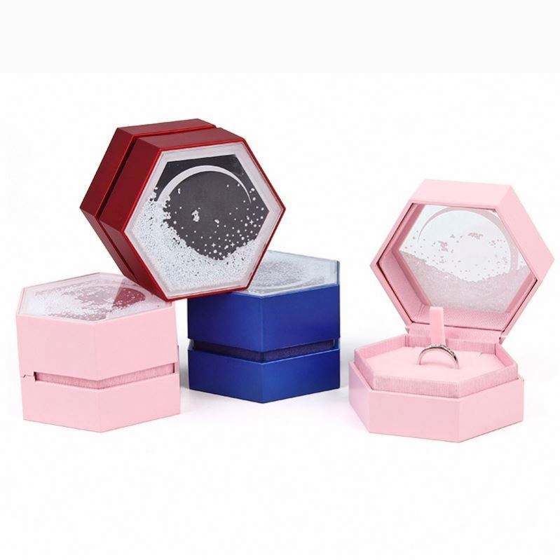 Hexagon Quicksandy Jewelry Box High Quality Plastic Satin Cloth Jewelry Box Earrings Ring Necklace Dual Purpose Jewelry Gift Box - Image 3
