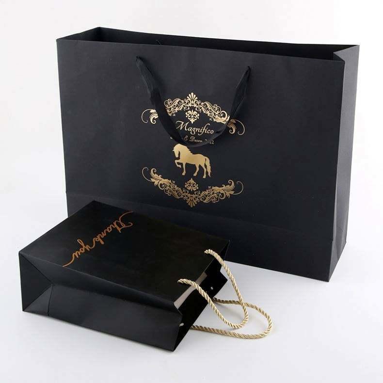 BTO Custom Design Ribbon Handle Black Luxury Jewelry Cosmetic Gift Clothing Shopping Packaging 250 gsm Art Paper Bag For Clothes - 图片 5