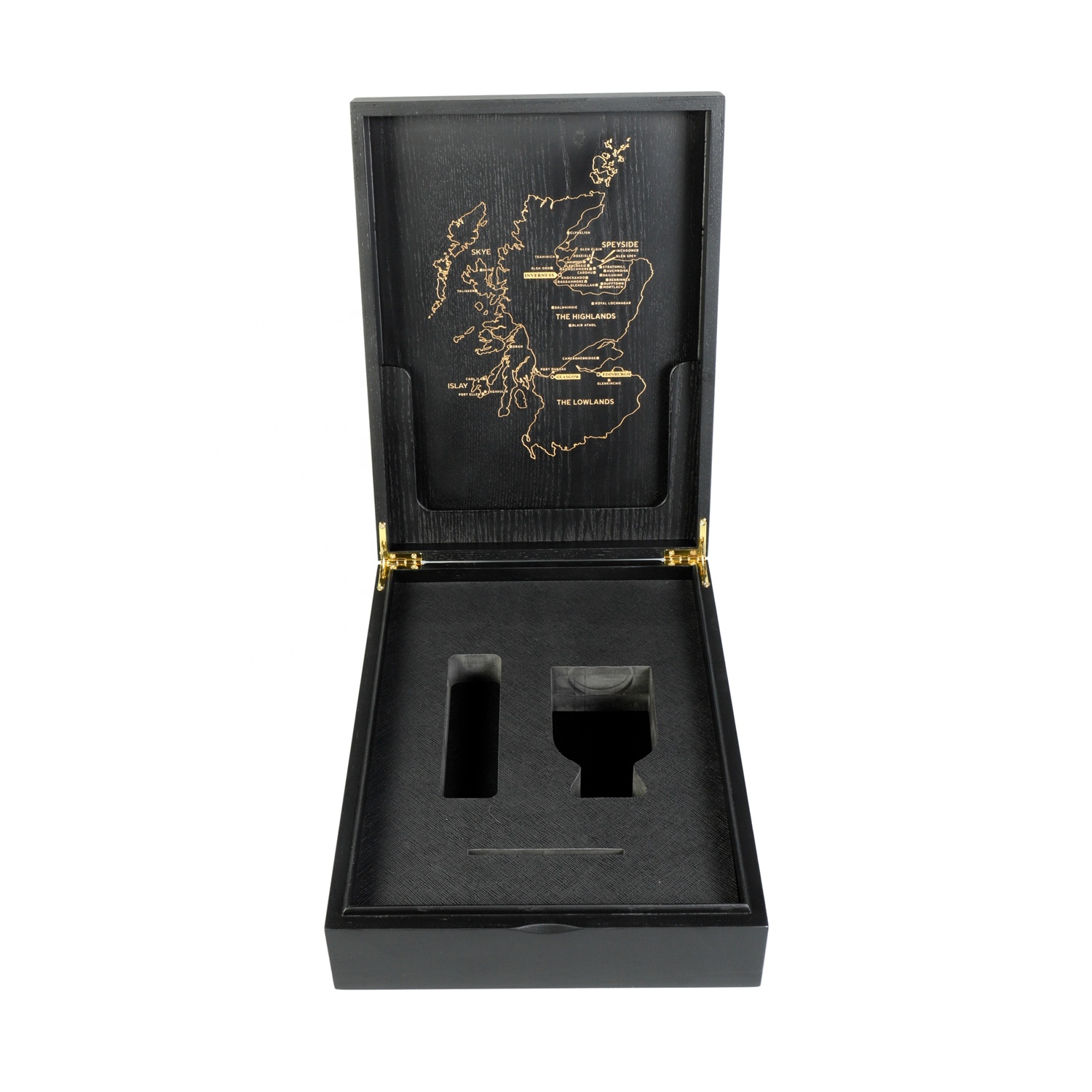 Factory Handmade Custom Laser Pattern Ash Solid Wood Rectangle Luxury Black Wine Wood Box - 图片 3