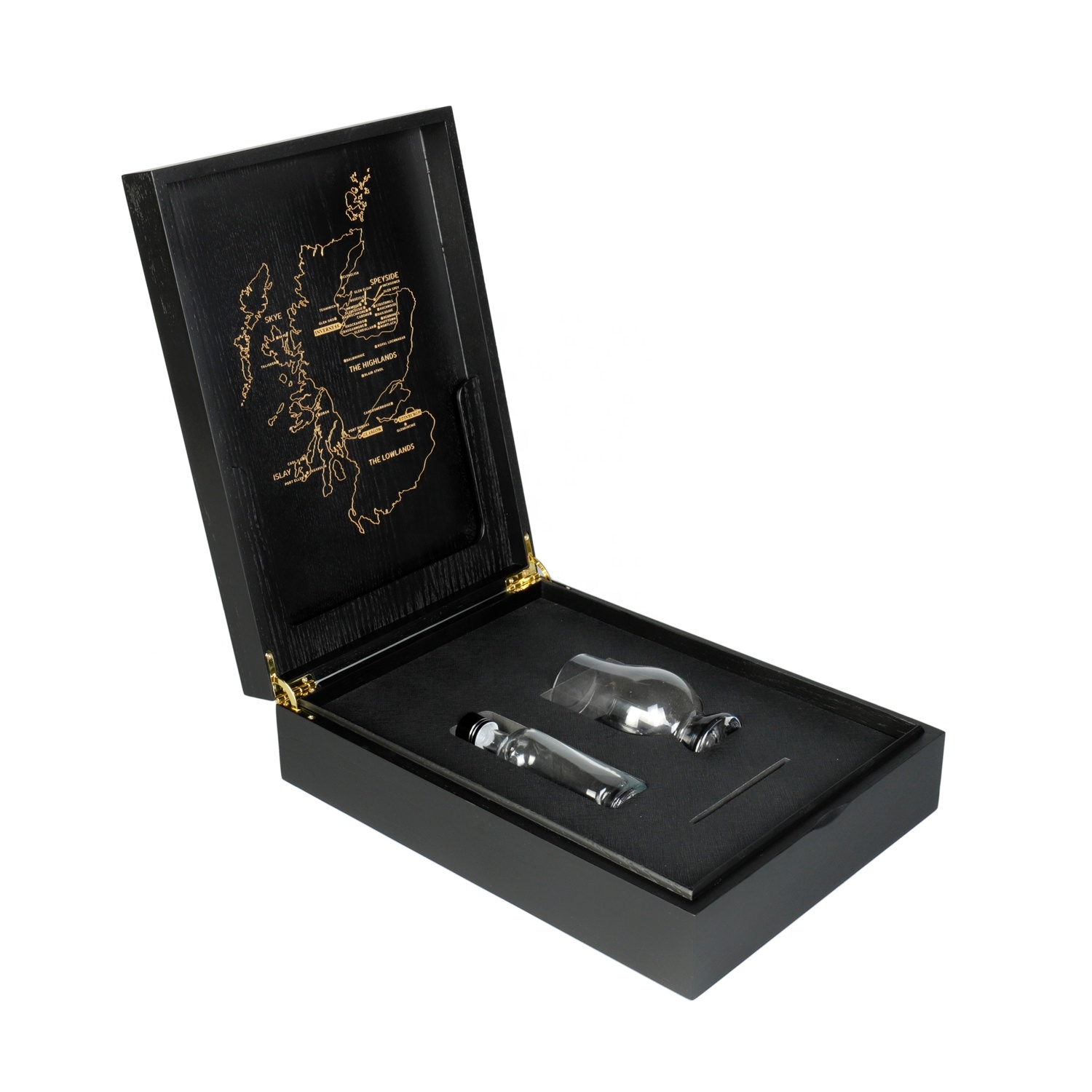 Factory Handmade Custom Laser Pattern Ash Solid Wood Rectangle Luxury Black Wine Wood Box - 图片 4